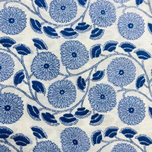 Blue Floral Hand Block Print Fabric